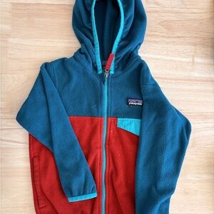 Patagonia Kids Teal and Red Fleece Hoodie